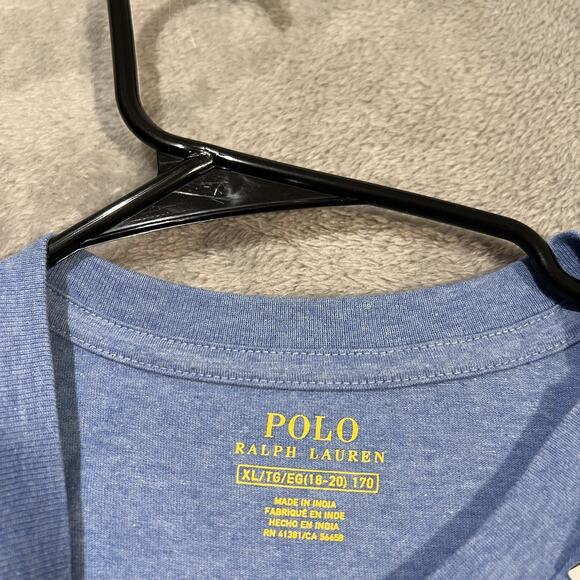 Polo Ralph Lauren Shirt Youth XL 18/20 Blue V-Neck Short Sleeve Embroidered - Picture 3 of 7